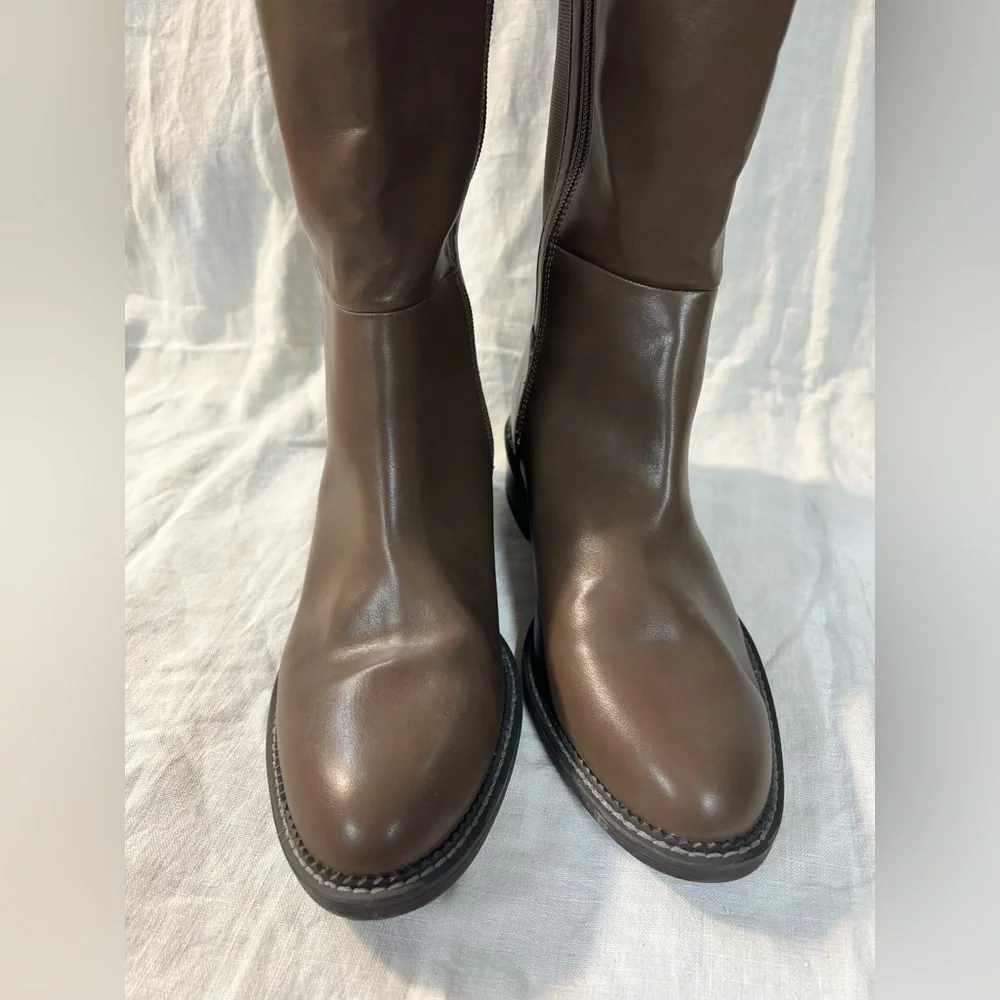 Brown Knee-High Zipped Boots - Picture 2 of 16